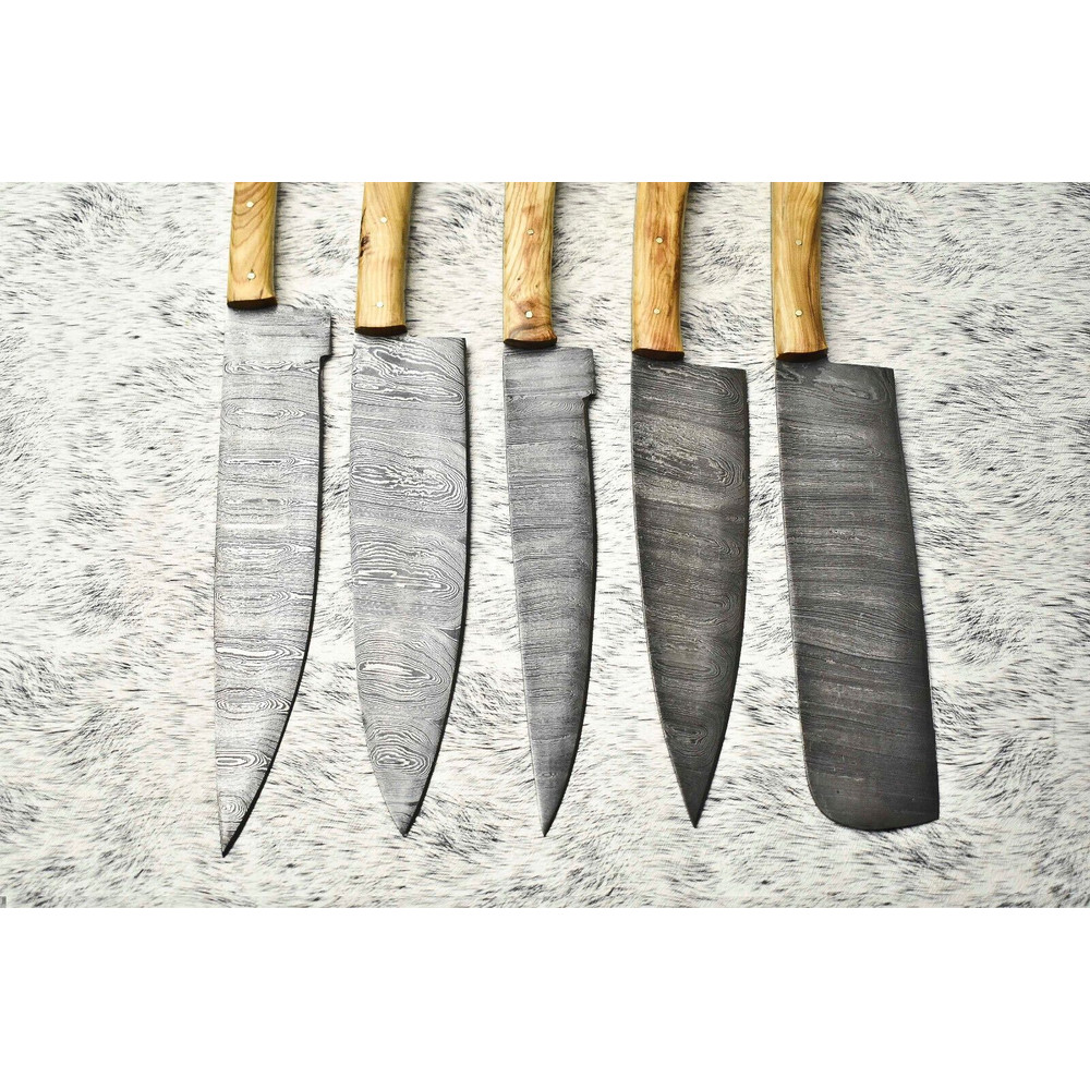 Traditional Damascus Kitchen Knife Set 5 Full Tang Handmade Chef Knives 3