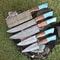 Camping Kitchen Twist Damascus Knives 5Piece Forged Hardwood Handle Set 0