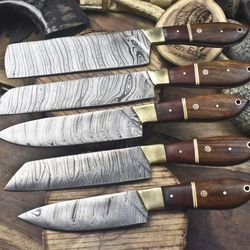 survival & bushcraft damascus knife collection | lot of 5 twist pattern chef knives