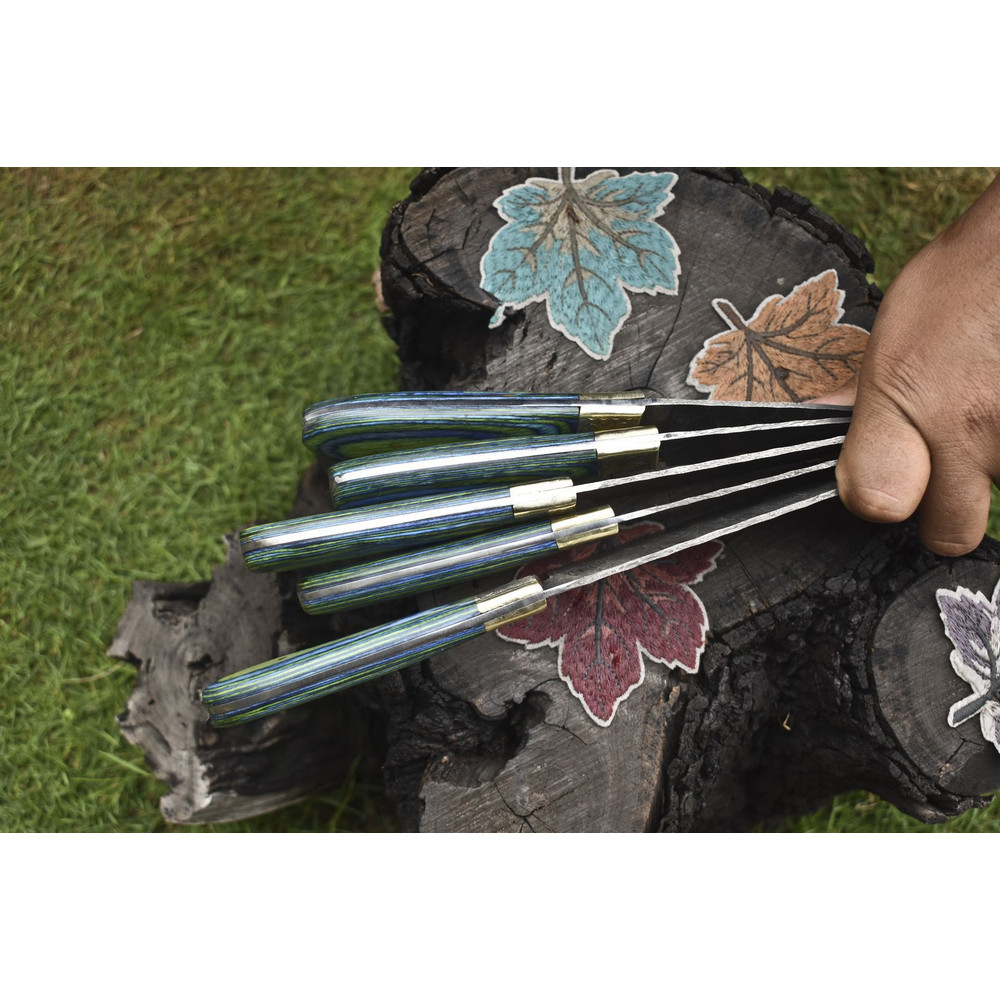 Bushcraft Damascus Knife Collection Lot Of 5 Twist Pattern Chef Knives 1