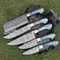 Bushcraft Damascus Knife Collection Lot Of 5 Twist Pattern Chef Knives 0