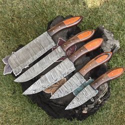 custom handmade twist damascus steel chef knives | 5-piece full tang set
