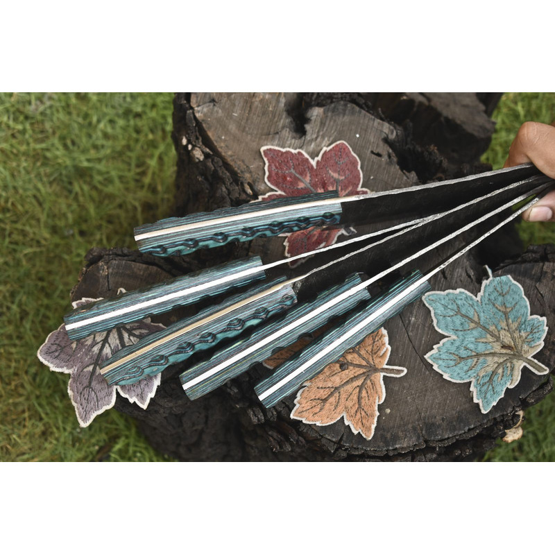 Forged Damascus Steel Chef Knives 5Piece Twist Pattern Hardwood Set 1
