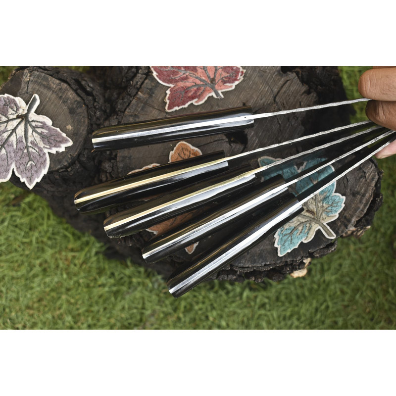 Outdoor Bushcraft Chef Knife Set 5 Forged Twist Damascus Hardwood Knives 1