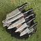 Outdoor Bushcraft Chef Knife Set 5 Forged Twist Damascus Hardwood Knives 0