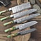 Twist Pattern Damascus Steel Knives Set Of 5 Handmade Hardwood Chef Blades 0