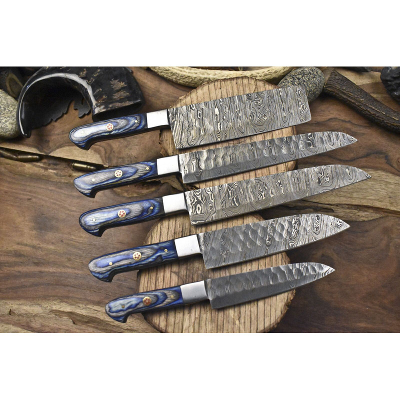 Professional Twist Damascus Chef Knives 5Piece Forged Hardwood Bundle 2