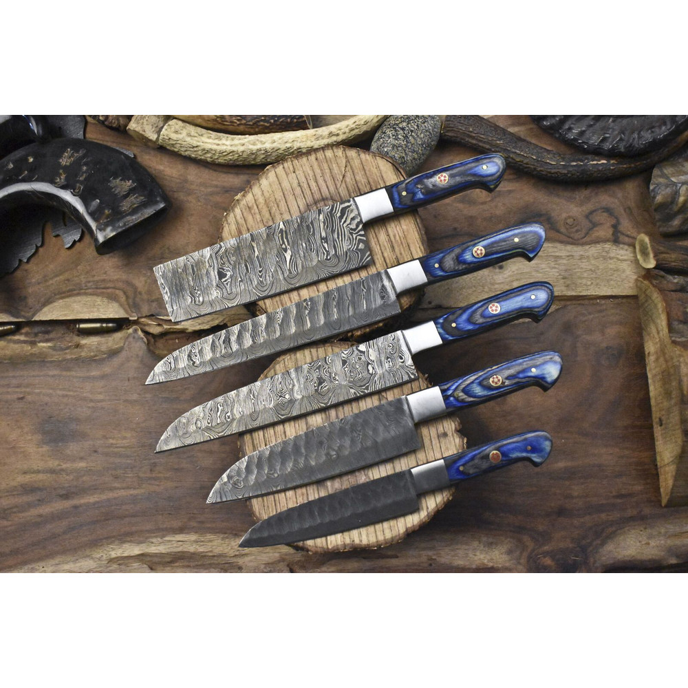 Professional Twist Damascus Chef Knives 5Piece Forged Hardwood Bundle 0