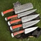 Set Of 5 Forged Twist Damascus Chef Knives Handmade Hardwood Handles 2