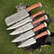 Set Of 5 Forged Twist Damascus Chef Knives Handmade Hardwood Handles 0