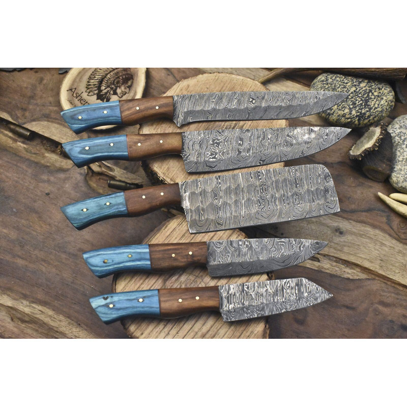 Premium Twist Damascus Kitchen Knives Handmade Lot Of 5 Blades 2
