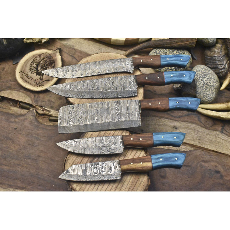 Premium Twist Damascus Kitchen Knives Handmade Lot Of 5 Blades 0