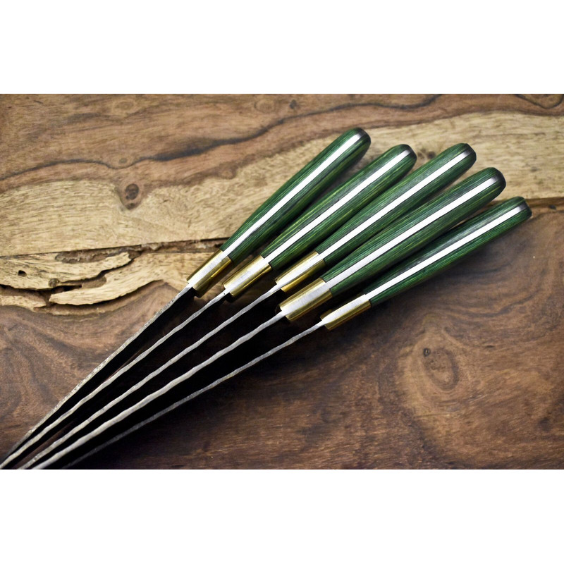 HighEnd Damascus Twist Chef Knives 5Piece Handmade Walnut Wood Set 1