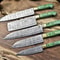 HighEnd Damascus Twist Chef Knives 5Piece Handmade Walnut Wood Set 0