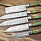 Custom 5Piece Damascus Chef Knife Collection Twist Pattern With Walnut Wood 0