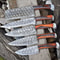 Custom Made Walnut Handle Damascus Knives 5Piece Chef Set Handmade 0