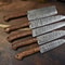 Lot Of 5 Twist Damascus Chef Knives Handmade Walnut Wood Brass Bolster 1
