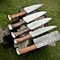 Handmade Twist Damascus Steel Chef Knives Set Of 5 With Brass Bolsters 2