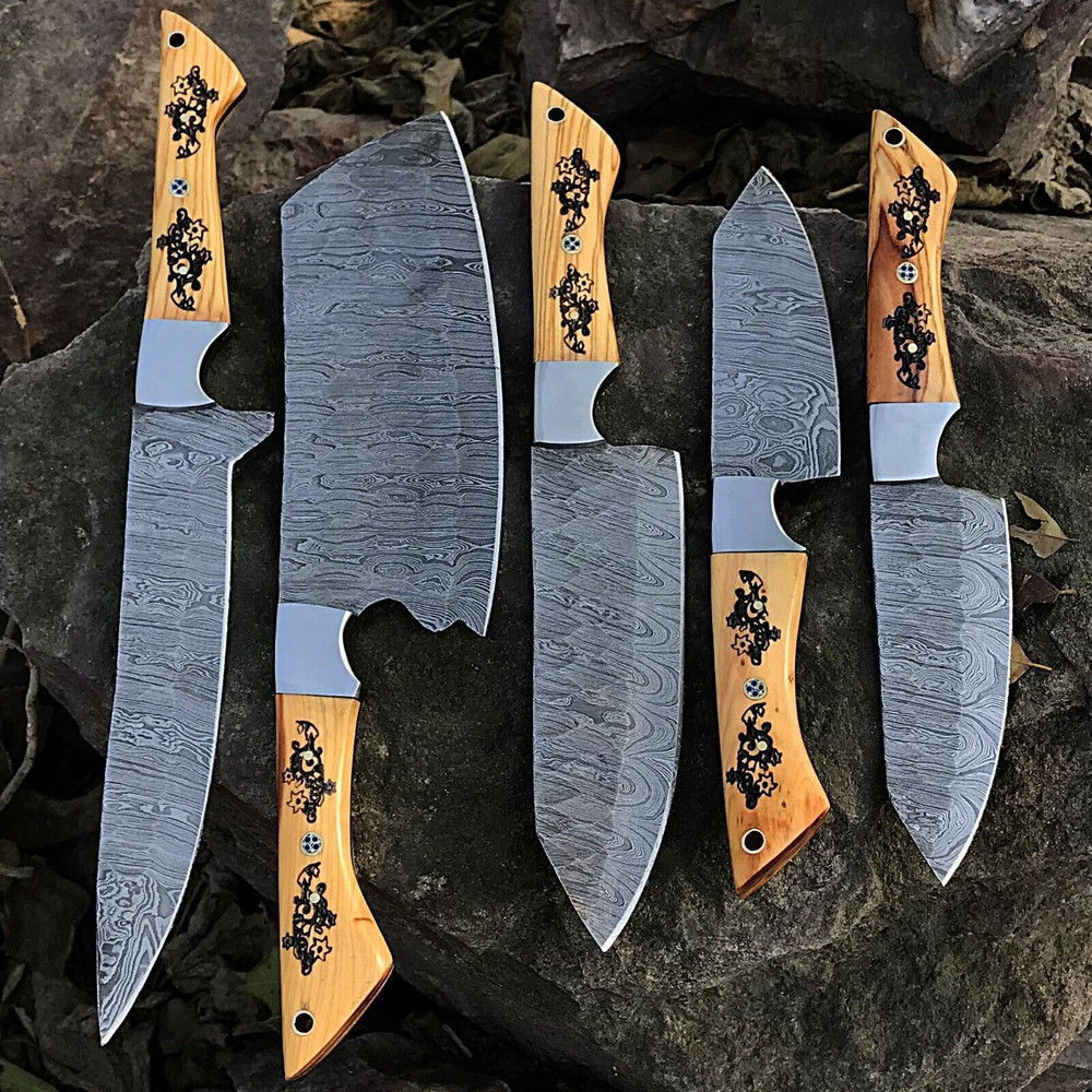 Professional Kitchen Damascus Chef Knives 5 Forged Twist Pattern Blades 2