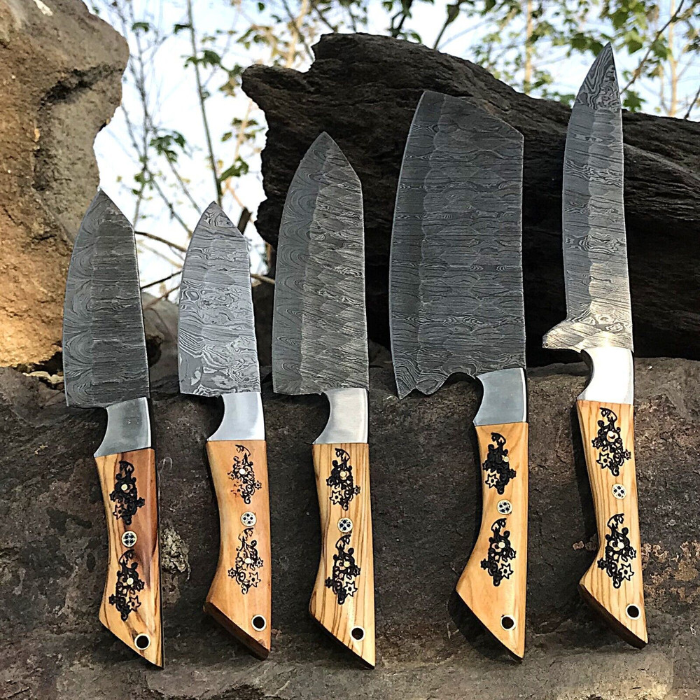 Professional Kitchen Damascus Chef Knives 5 Forged Twist Pattern Blades 3