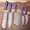Traditional Damascus Chef Knives Walnut Handle Set Of 5 Collector 0