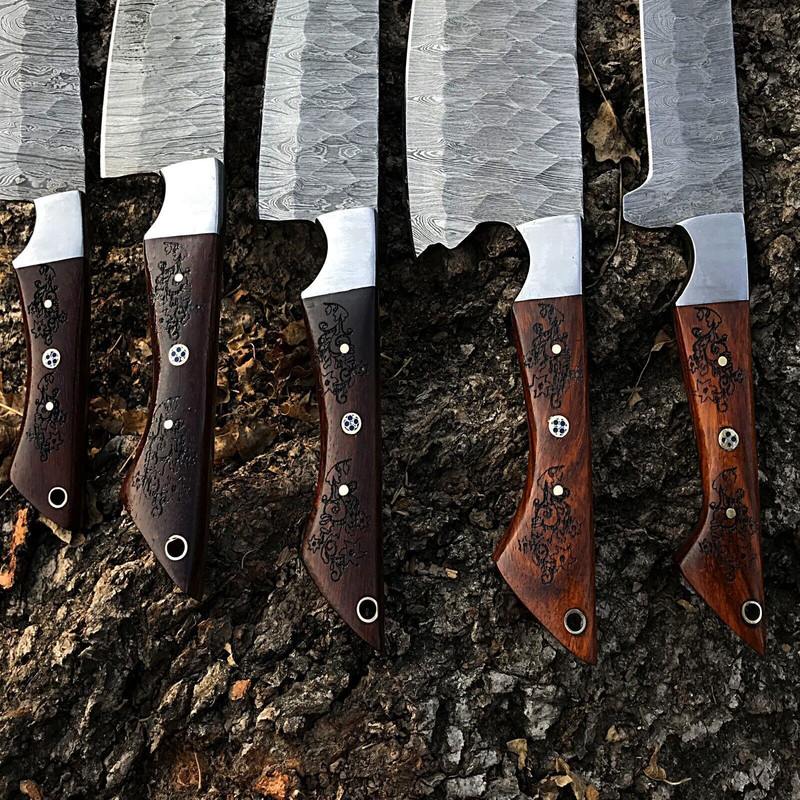 5pcs Handmade Damascus Steel Chef Knife Set Forged Kitchen Knives Custom Full Tang Culinary Tools 1