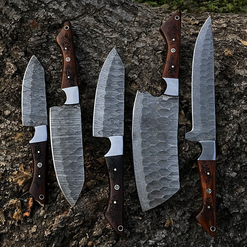 5pcs Handmade Damascus Steel Chef Knife Set Forged Kitchen Knives Custom Full Tang Culinary Tools 2