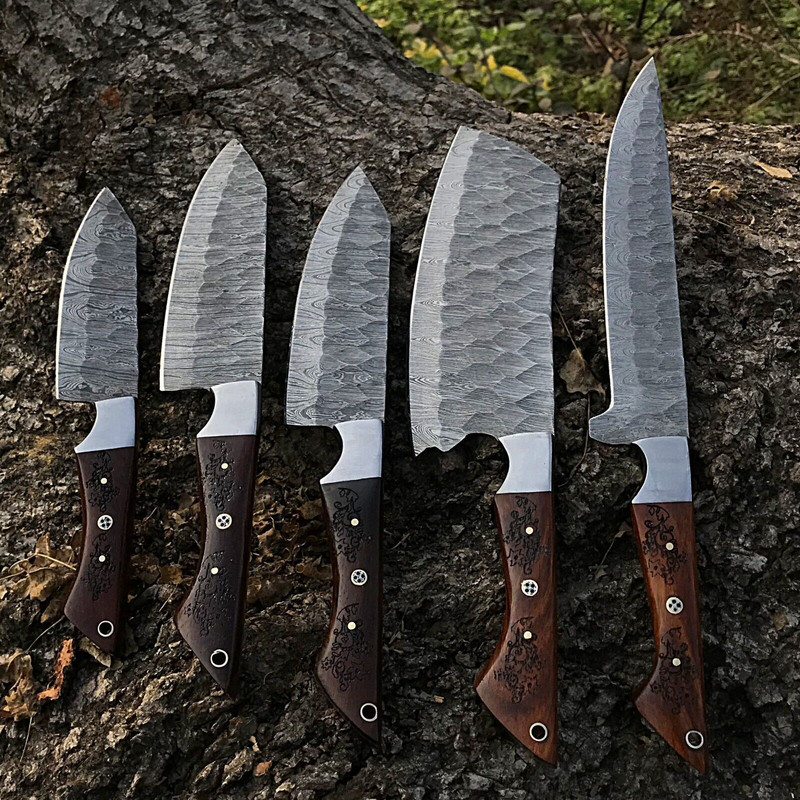 5pcs Handmade Damascus Steel Chef Knife Set Forged Kitchen Knives Custom Full Tang Culinary Tools 3