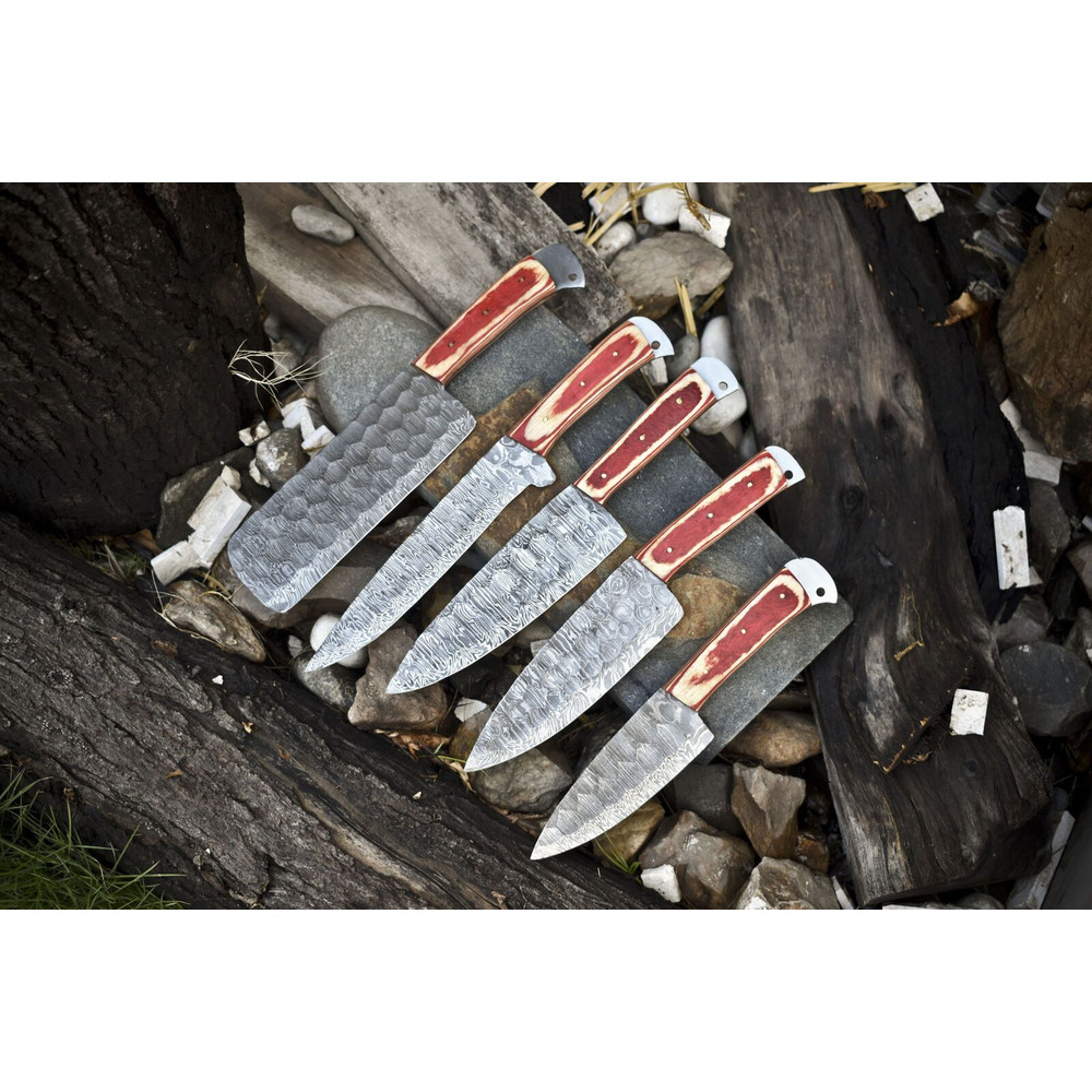 5pcs Damascus Steel Forged Kitchen Knife Set Custom Handmade Chef Knives 0