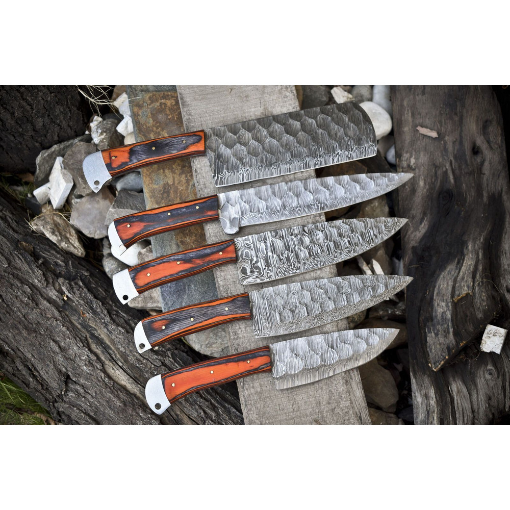 5pcs Forged Damascus Steel Chef Knife Set Handmade Full Tang Kitchen Knives 1