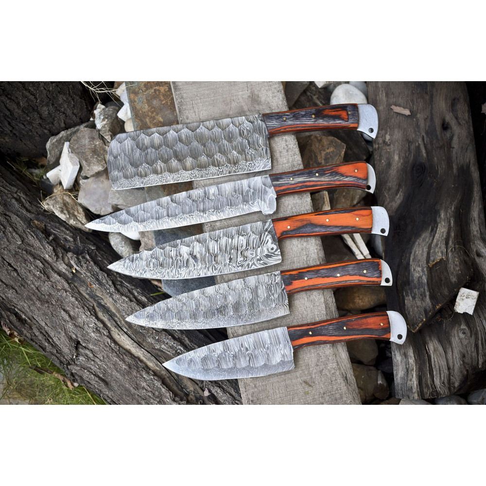 5pcs Forged Damascus Steel Chef Knife Set Handmade Full Tang Kitchen Knives 0
