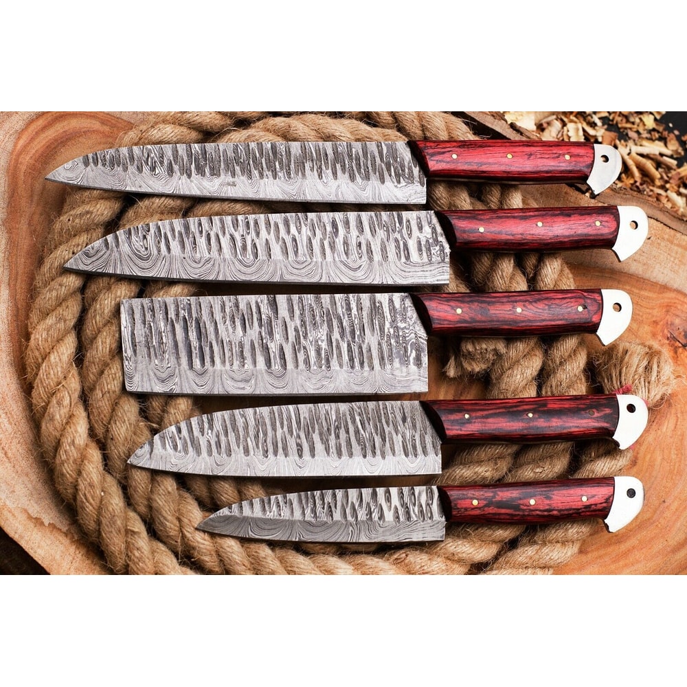 Forged 5 Piece Damascus Chef Knife Set Full Tang Handmade Kitchen Blades 2