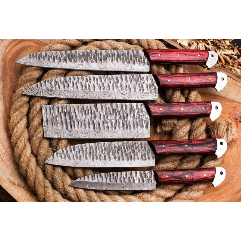 Forged 5 Piece Damascus Chef Knife Set Full Tang Handmade Kitchen Blades 2