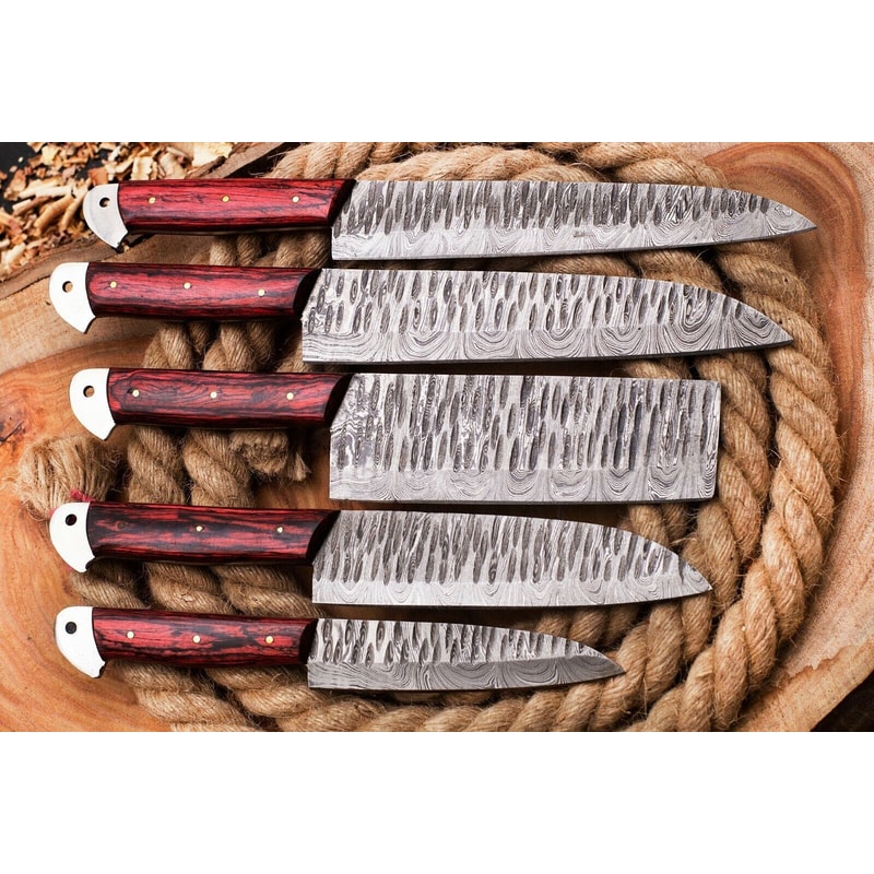 Forged 5 Piece Damascus Chef Knife Set Full Tang Handmade Kitchen Blades 0