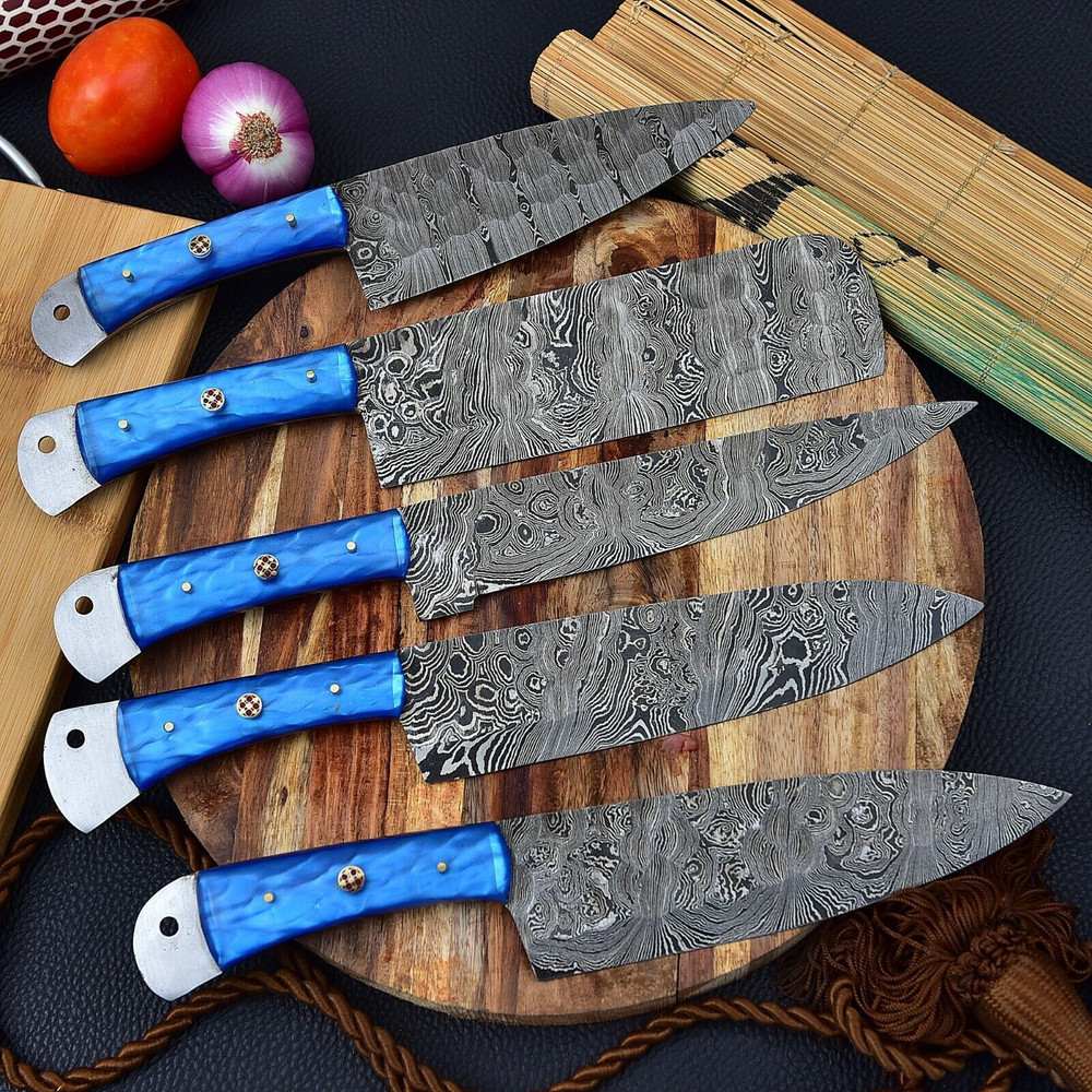 Authentic Hand Forged Damascus Steel Chef Knife Set 5pcs Kitchen Tools 3