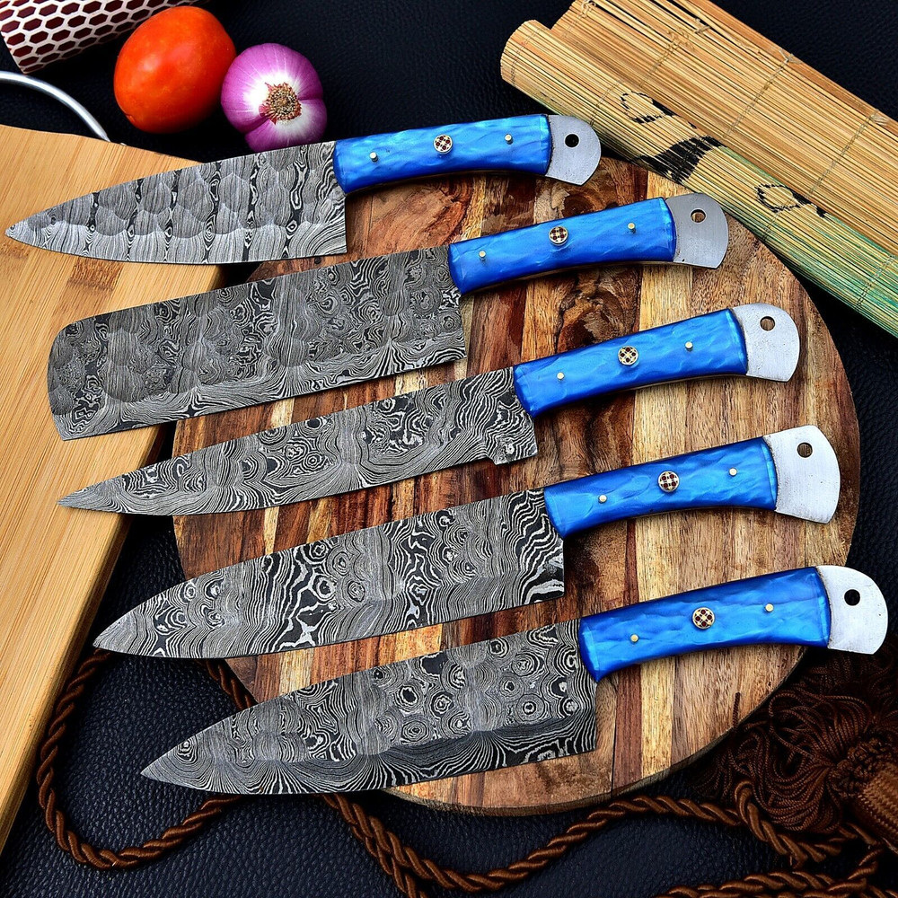 Authentic Hand Forged Damascus Steel Chef Knife Set 5pcs Kitchen Tools 0