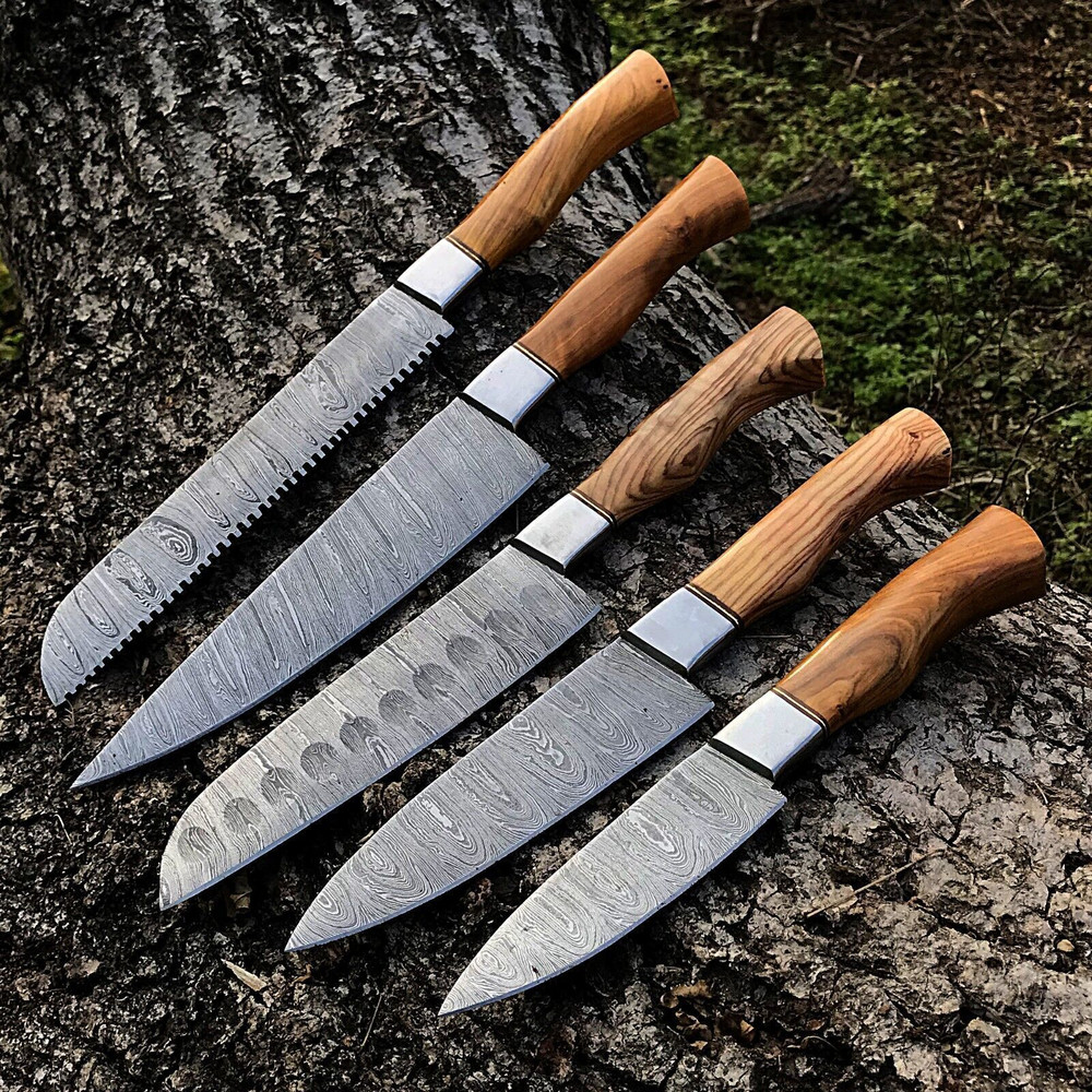 Premium Damascus Steel Chef Knife Set Handmade Full Tang Kitchen Blades 0
