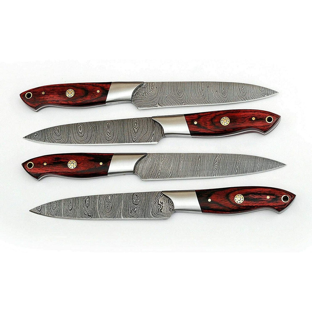 Professional Handmade Damascus Steel Steak Knife Set 4pcs Utility Chef Knives 2