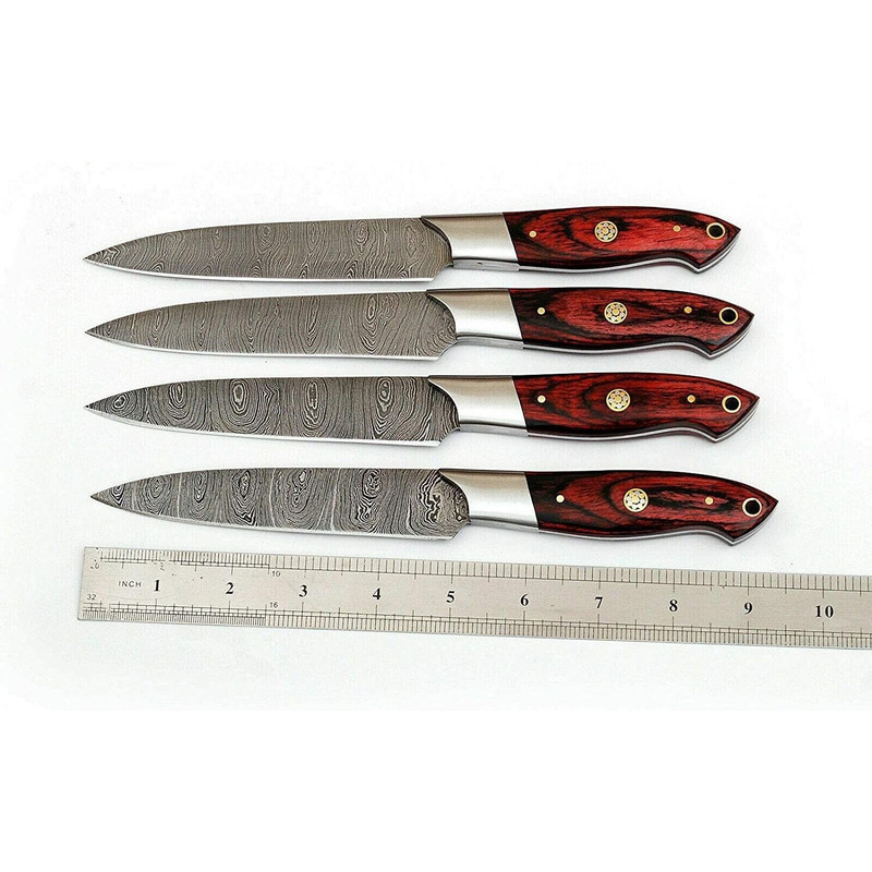 Professional Handmade Damascus Steel Steak Knife Set 4pcs Utility Chef Knives 3