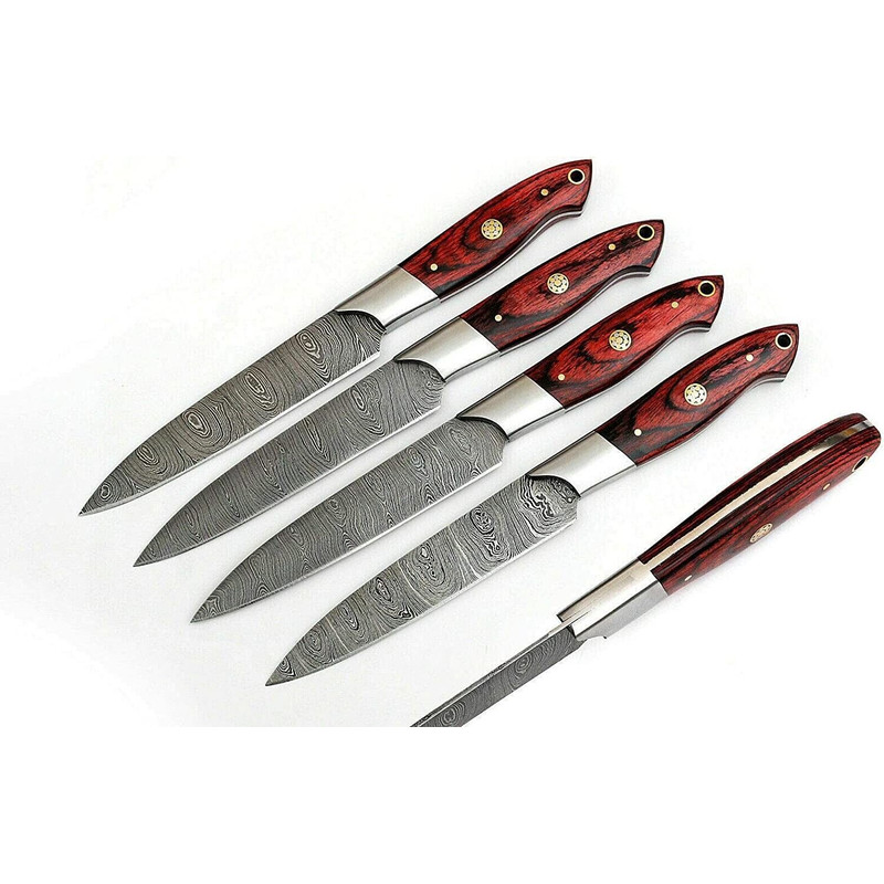 Professional Handmade Damascus Steel Steak Knife Set 4pcs Utility Chef Knives 0