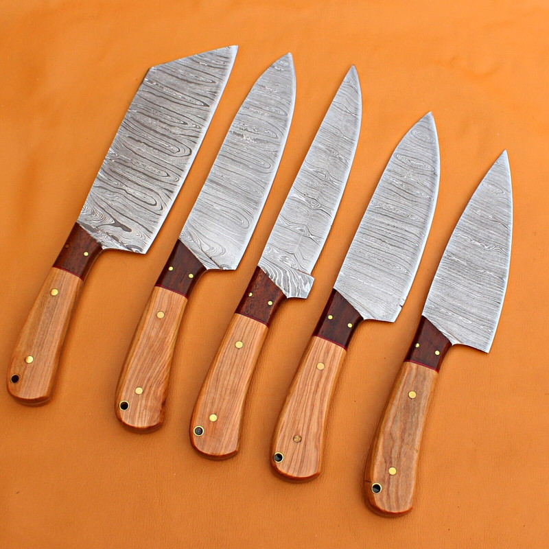 Custom Forged Damascus Steel Kitchen Knife Set Premium Handmade Chef Set 3