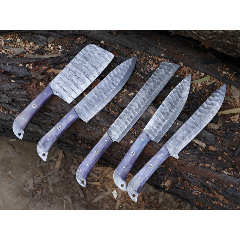 Professional Hand Forged Damascus Steel Chef Knife Set 5pcs Kitchen Cutlery 1