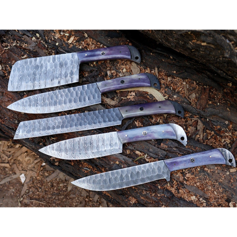 Professional Hand Forged Damascus Steel Chef Knife Set 5pcs Kitchen Cutlery 2