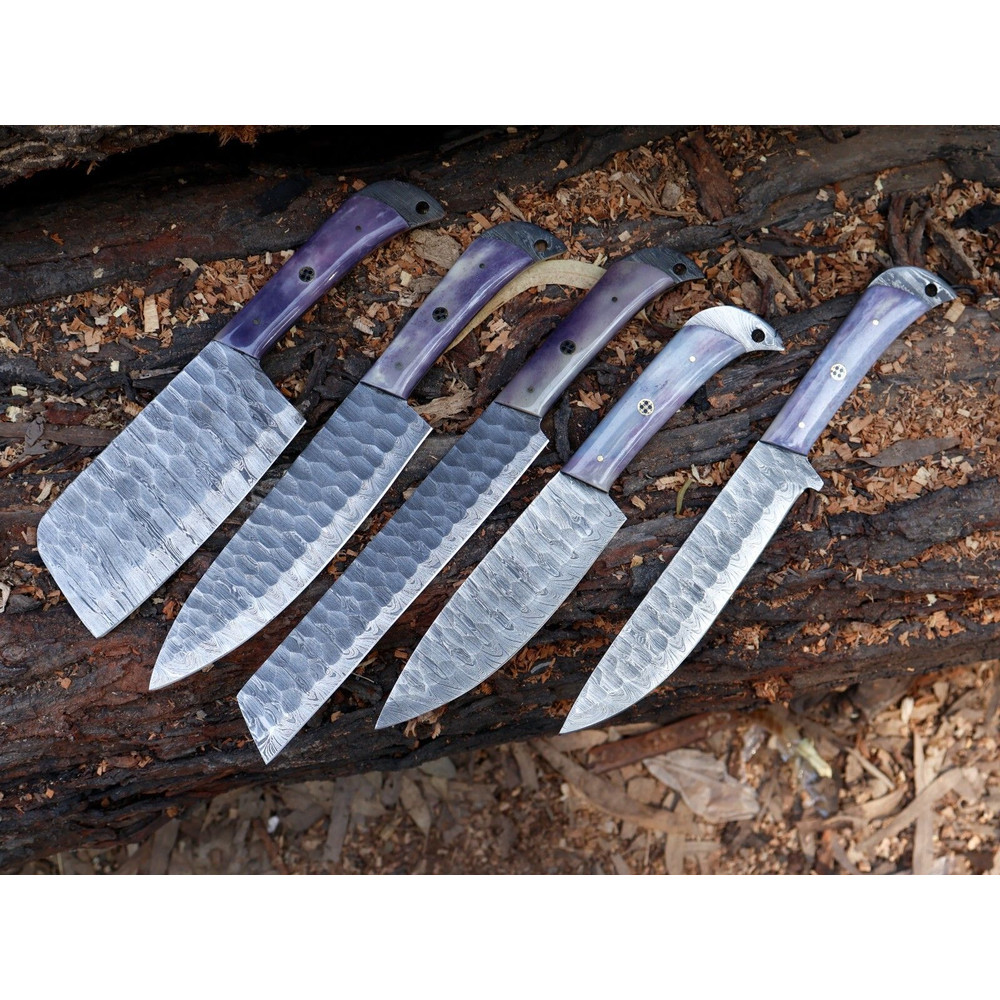 Professional Hand Forged Damascus Steel Chef Knife Set 5pcs Kitchen Cutlery 0