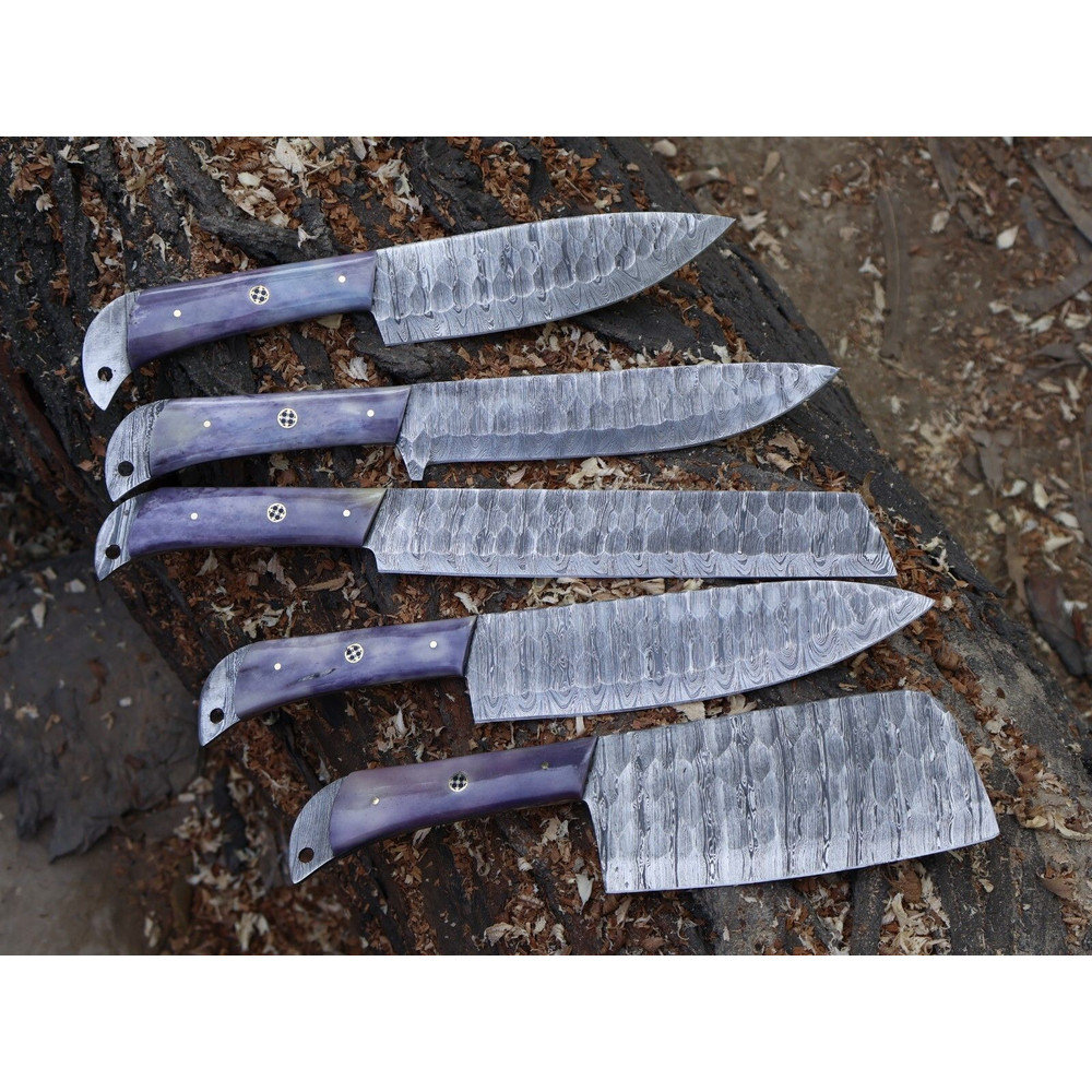 Professional Hand Forged Damascus Steel Chef Knife Set 5pcs Kitchen Cutlery 3
