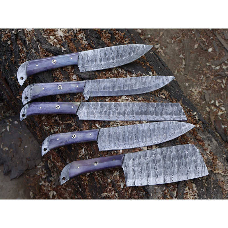 Professional Hand Forged Damascus Steel Chef Knife Set 5pcs Kitchen Cutlery 3