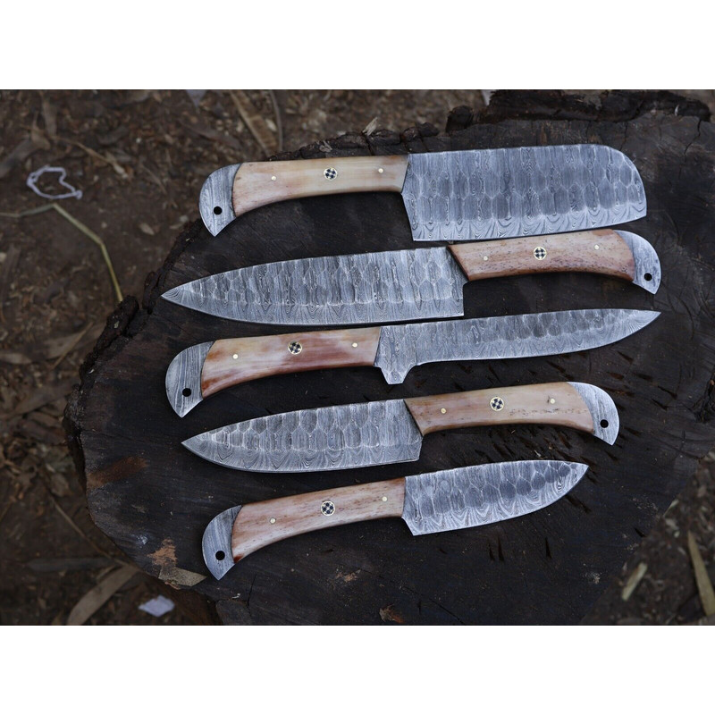 Exclusive Damascus Steel Chef Knife Collection Handmade 5pcs Kitchen Set 3