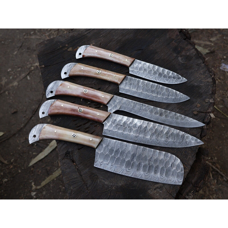 Exclusive Damascus Steel Chef Knife Collection Handmade 5pcs Kitchen Set 0