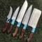Custom Damascus Steel Chef Knife Bundle Handmade Forged 5pcs Kitchen Set 1