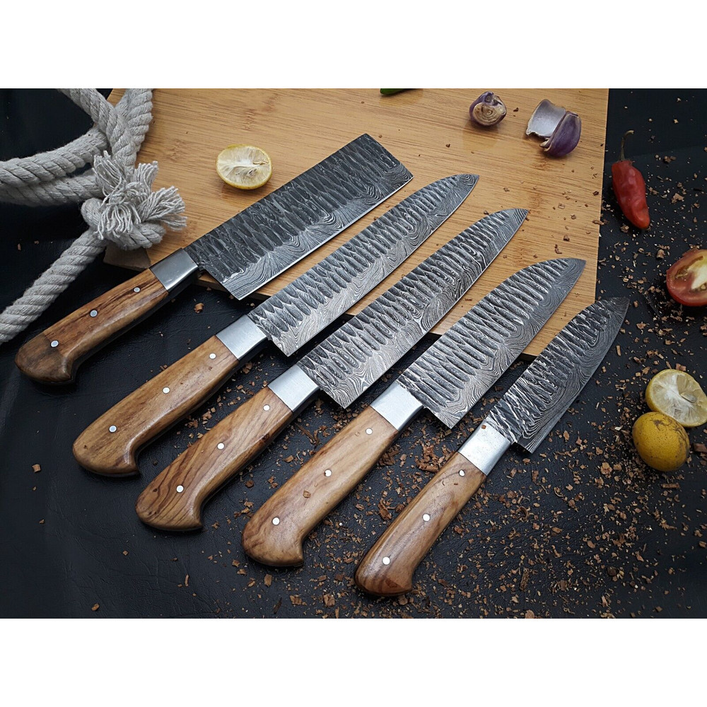 Authentic Forged Damascus Steel Knife Set 5pcs Professional Chef Knives 1